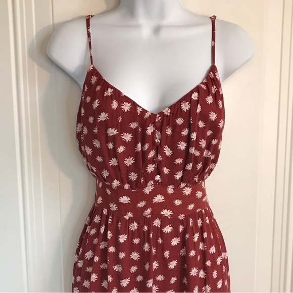 Aeropostale Women’s XL Brick Red Floral Daisy Print Side Split Midi Dress in EUC - Picture 8 of 16